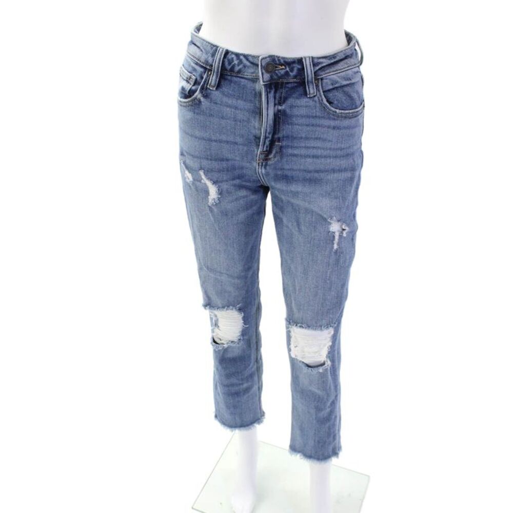 Hidden Womens Raw Hem High Rise Ripped Slim Leg Jeans Blue Cotton Size 26